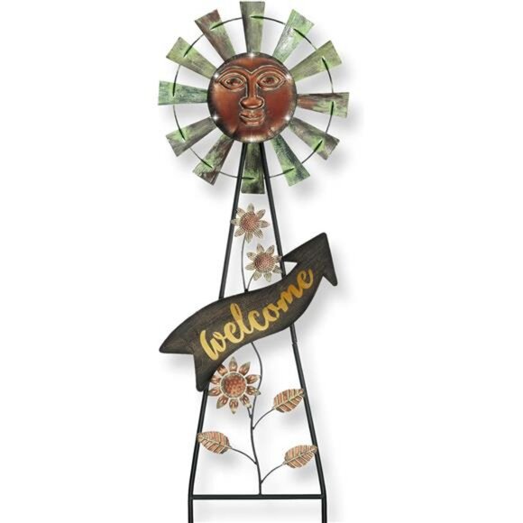 Wind Spinner Yard Art Sign for Outside 26'' Bronze Metal Sun Face Windmill Decor - Picture 7 of 7